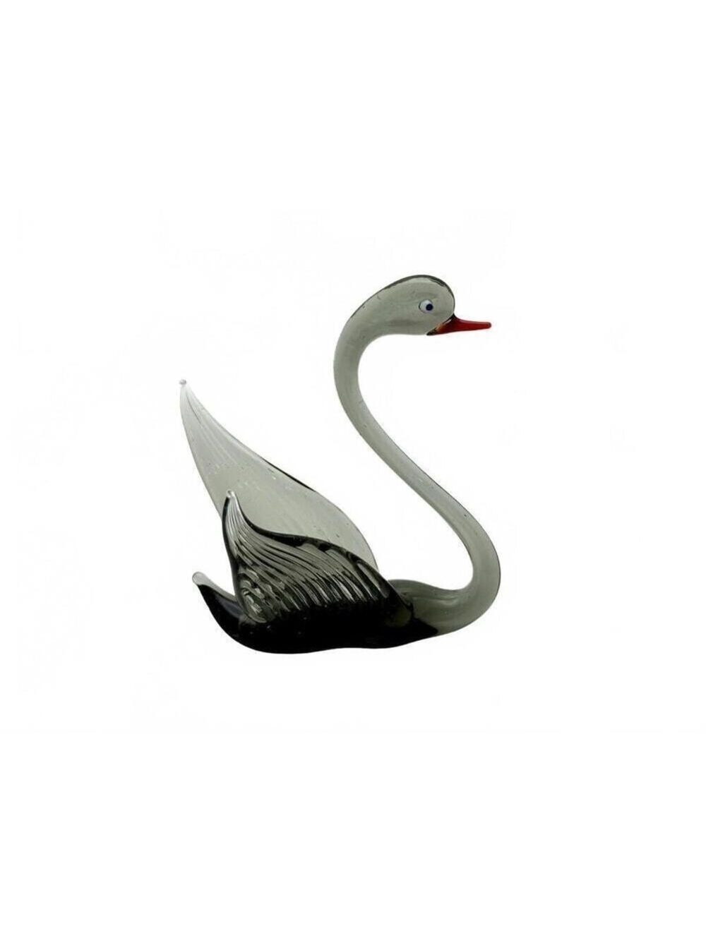 Vintage Mini Hand Blown Art Glass Swan Figurine Black Gray Red Beak Murano-Style - Picture 3 of 5